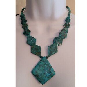 Jay King Geometric Turquoise Boho Statement Necklace Sterling Silver 925.